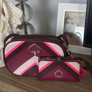 Kate Spade Pink and Burgundy Crossbody Bag and matching wallet